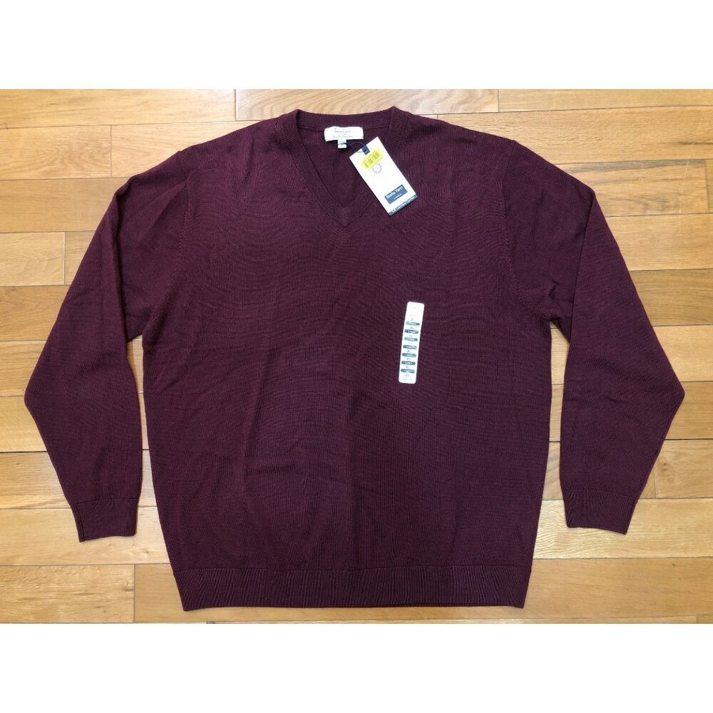 NWT Turnbury 100% Extra Fine Merino Wool V-Neck Maroon Sweater Size XL